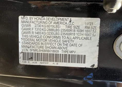 2024 Honda Odyssey Ex-L z USA, uszkodzony, nr VIN 5FNRL6H68RB018609